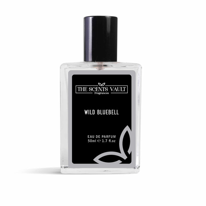 Perfume bottle labeled 'Wild Bluebell' from 'The Scents Vault' on a white background